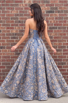 Dusty Lavender A-Line Sweetheart Floral Jacquard Long Prom Dress