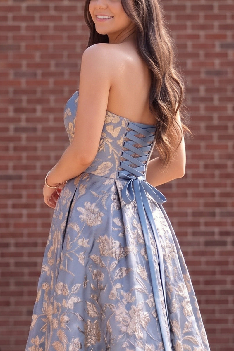 Load image into Gallery viewer, Dusty Lavender A-Line Sweetheart Floral Jacquard Long Prom Dress