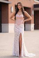 Load image into Gallery viewer, Blushing Pink Sweetheart Corset Mermaid Long Prom Dress with Lace