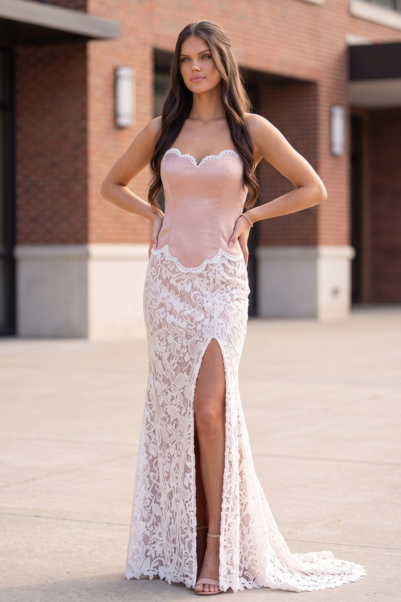 Load image into Gallery viewer, Blushing Pink Sweetheart Corset Mermaid Long Prom Dress with Lace