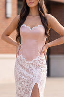 Load image into Gallery viewer, Blushing Pink Sweetheart Corset Mermaid Long Prom Dress with Lace