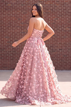 Dusty Rose Floral Sweetheart Ball Gown Long Prom Dress