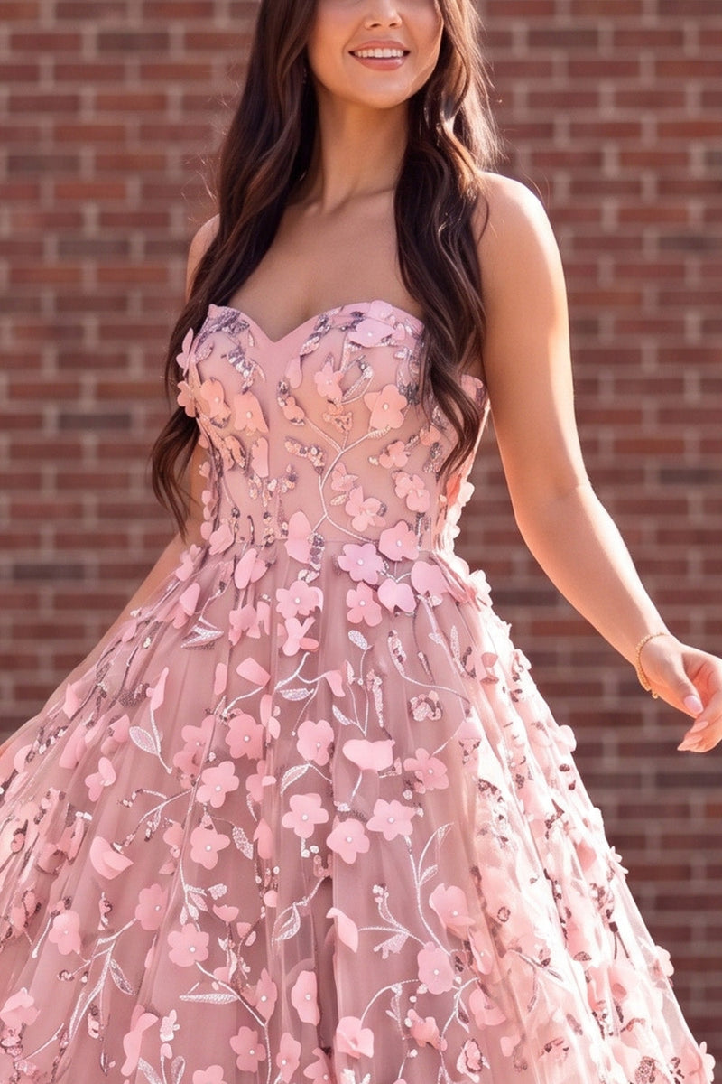 Load image into Gallery viewer, Dusty Rose Floral Sweetheart Ball Gown Long Prom Dress
