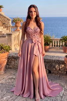 Load image into Gallery viewer, Sparkly Pink  A-Line CorsetSweetheart Long Prom Dress with Bow