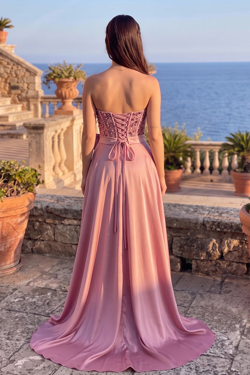 Load image into Gallery viewer, Sparkly Pink  A-Line CorsetSweetheart Long Prom Dress with Bow