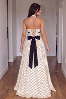 Load image into Gallery viewer, Peach Polka Dots A-Line Halter Long Prom Dress with Sash