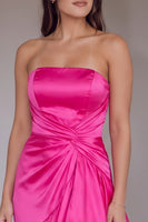 Load image into Gallery viewer, Hot Pink Sheath Satin Strapless Ruffled Maxi Prom Dress