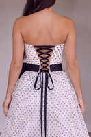 Load image into Gallery viewer, White Polka Dots Strapless A Line Long Prom Dress with Bow