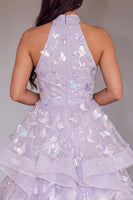 Load image into Gallery viewer, Sparkly Fog Ruffled Sequins Tiered A Line Halter Maxi Prom Dress