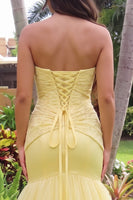 Load image into Gallery viewer, Yellow Mermaid Floral Sweetheart Ruched Maxi Prom Dress