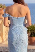 Load image into Gallery viewer, Mermaid Blue Sparkly Sequin One Shoulder Long Prom Dress with Bow