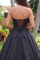Load image into Gallery viewer, Princess Black Corset Polka Dots Strapless High-Low Prom Dress