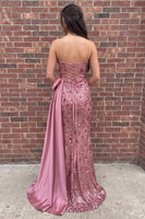 Load image into Gallery viewer, Sparkly Pink Floral Mermaid Sequin Long Prom Dress with Bow