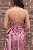 Load image into Gallery viewer, Sparkly Pink Floral Mermaid Sequin Long Prom Dress with Bow