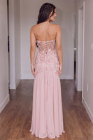 Load image into Gallery viewer, Sparkly Floral Pink Corset Mermaid Sequin Sweetheart Long Prom Dress