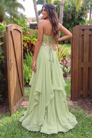 Load image into Gallery viewer, Sparkly Green A-Line Ruffled Chiffon Sweetheart Long Prom Dress with Sequins