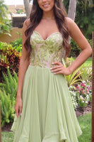 Load image into Gallery viewer, Sparkly Green A-Line Ruffled Chiffon Sweetheart Long Prom Dress with Sequins