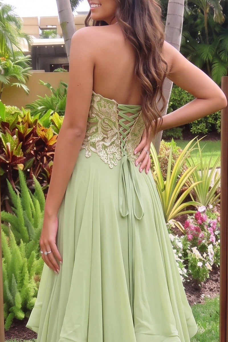 Load image into Gallery viewer, Sparkly Green A-Line Ruffled Chiffon Sweetheart Long Prom Dress with Sequins