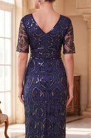 Load image into Gallery viewer, Sparkly Peacock Green Sequin Sheath V-Neck Long 1920s Dress with Sleeves