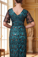 Load image into Gallery viewer, Sparkly Peacock Green Sequin Sheath V-Neck Long 1920s Dress with Sleeves