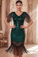 Load image into Gallery viewer, Tight Apricot Sparkly Sequin Beaded V-Neck Midi 1920s Dress with Fringes