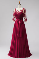 Load image into Gallery viewer, Burgundy A Line Bateau Neck Beaded Long Mother of the Bride Dress with Bow