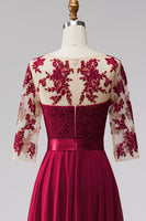 Load image into Gallery viewer, Burgundy A Line Bateau Neck Beaded Long Mother of the Bride Dress with Bow
