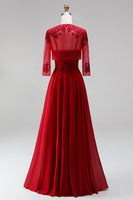 Load image into Gallery viewer, Red 2 Piece A Line Embroidered Sparkly Beaded Long Prom Dress with Jacket