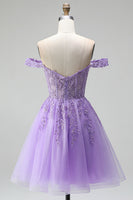 Load image into Gallery viewer, Sparkly Light Plum A Line Corset Floral Beaded Short Birthday Dress