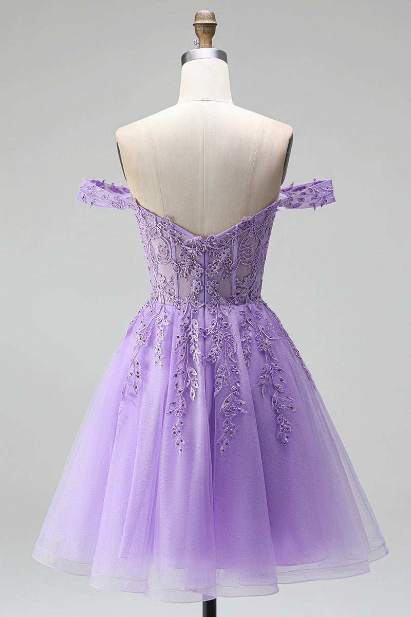 Load image into Gallery viewer, Sparkly Light Plum A Line Corset Floral Beaded Short Birthday Dress