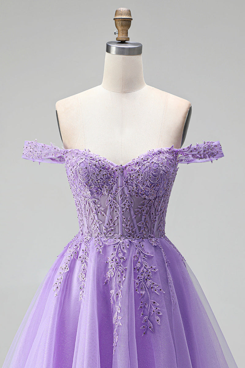 Load image into Gallery viewer, Sparkly Light Plum A Line Corset Floral Beaded Short Birthday Dress