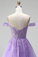 Load image into Gallery viewer, Sparkly Light Plum A Line Corset Floral Beaded Short Birthday Dress