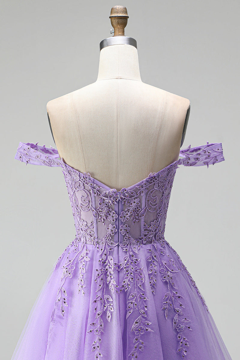 Load image into Gallery viewer, Sparkly Light Plum A Line Corset Floral Beaded Short Birthday Dress