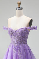 Load image into Gallery viewer, Sparkly Light Plum A Line Corset Floral Beaded Short Birthday Dress