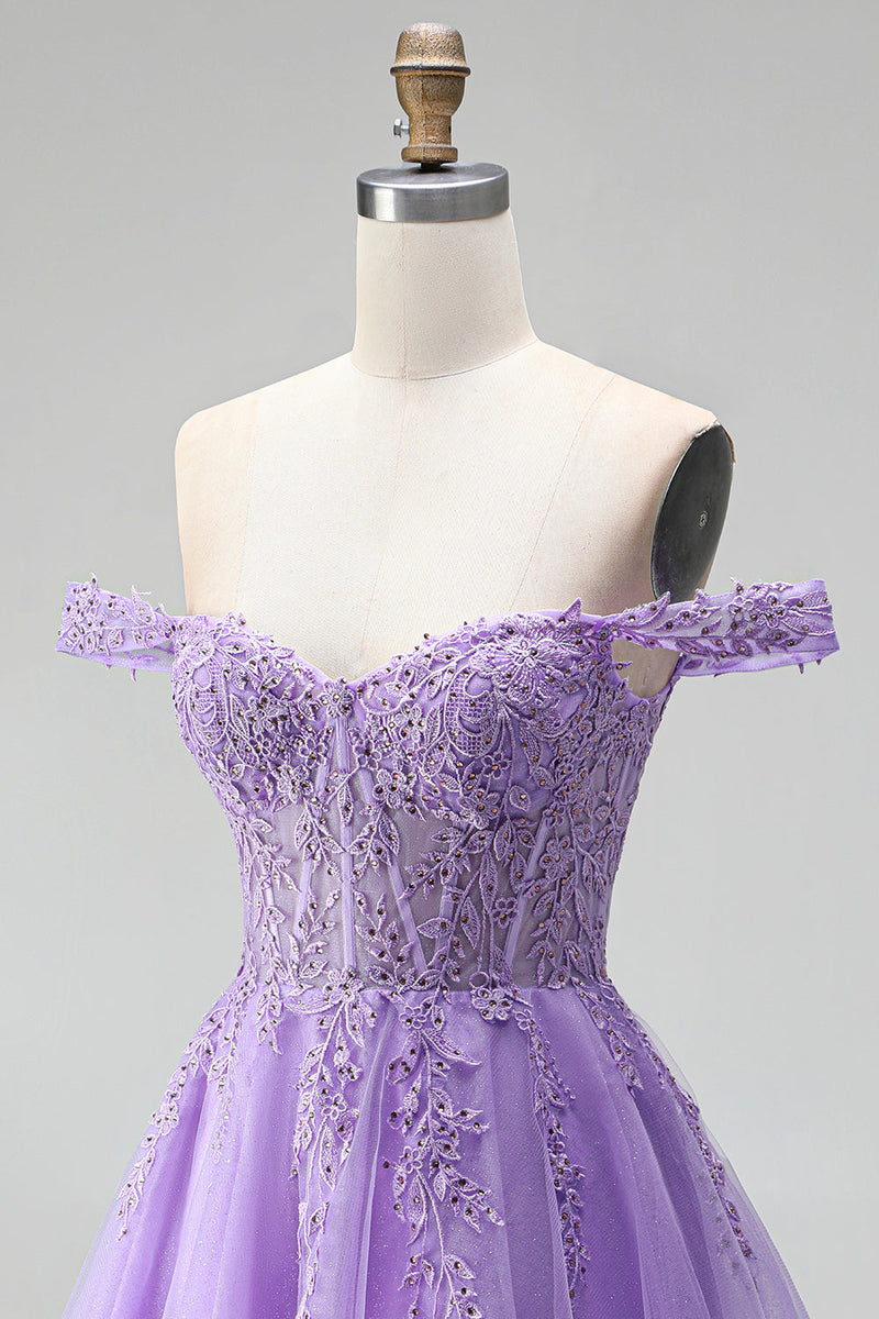 Load image into Gallery viewer, Sparkly Light Plum A Line Corset Floral Beaded Short Birthday Dress