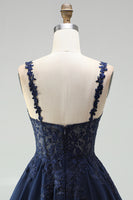 Load image into Gallery viewer, Navy Sparkly Beaded A-Line Short Floral Cocktail Dress