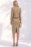 Load image into Gallery viewer, Tweed Golden Bodycon Round Neck Two Piece Single Breasted Women Suits with Slit