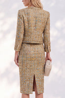 Load image into Gallery viewer, Tweed Golden Bodycon Round Neck Two Piece Single Breasted Women Suits with Slit