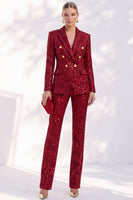 Load image into Gallery viewer, Sparkly Red Sequin Two Piece Peak Lapel Double Breasted Women Prom Suits