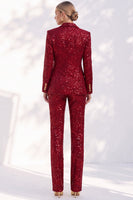 Load image into Gallery viewer, Sparkly Red Sequin Two Piece Peak Lapel Double Breasted Women Prom Suits