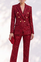 Load image into Gallery viewer, Sparkly Red Sequin Two Piece Peak Lapel Double Breasted Women Prom Suits