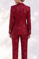 Load image into Gallery viewer, Sparkly Red Sequin Two Piece Peak Lapel Double Breasted Women Prom Suits