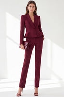 Load image into Gallery viewer, Burgundy Shawl Lapel 2 Piece Ruffled Slim Fit Work Suits with Pockets