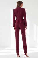 Load image into Gallery viewer, Burgundy Shawl Lapel 2 Piece Ruffled Slim Fit Work Suits with Pockets
