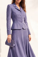 Load image into Gallery viewer, Purple 2 Piece Notched Lapel A Line Single Breasted Midi Work Dress