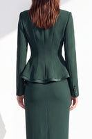 Load image into Gallery viewer, Dark Green 2 Piece Notched Lapel Pencil One Button Ruffled Midi Work Dress with Slit