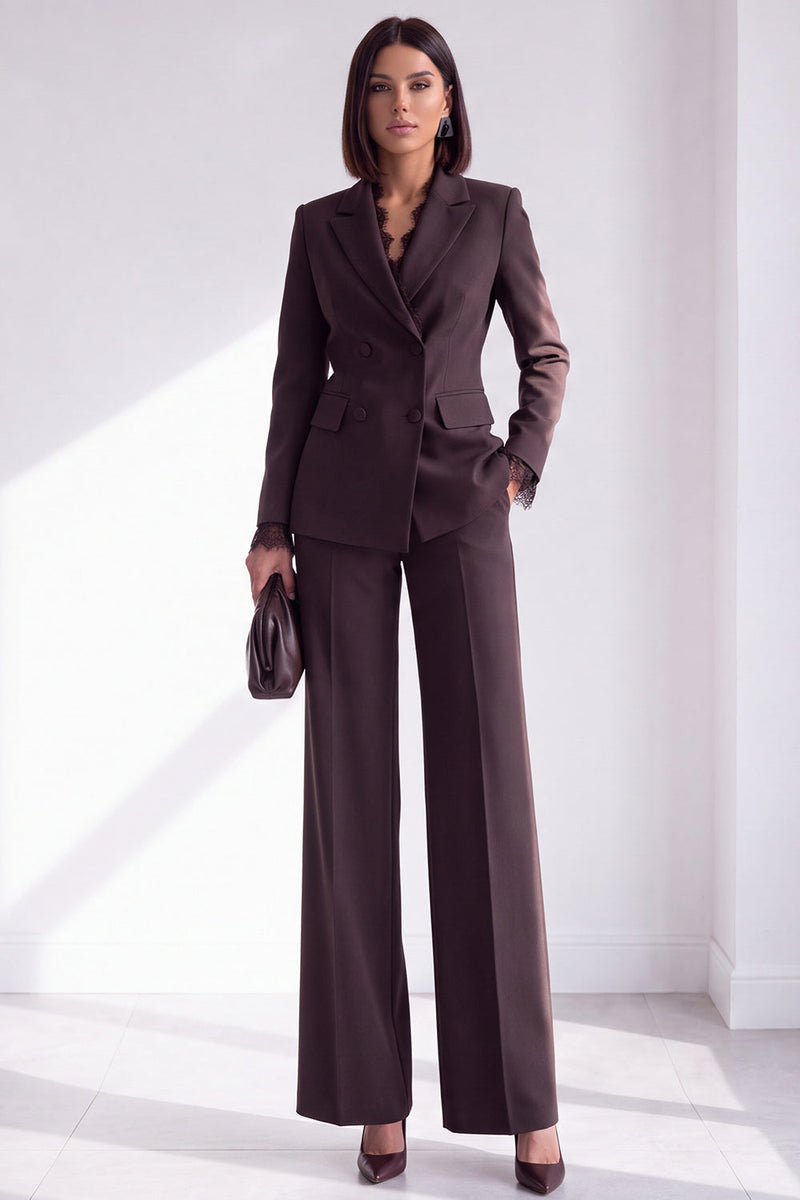 Load image into Gallery viewer, Coffee Peak Lapel 2 Piece Slim Fit Double Breasted Work Suits with Pockets