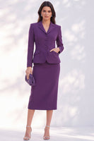 Load image into Gallery viewer, Dark Purple 2 Piece Notched Lapel Pencil Single Breasted Midi Work Dress with Pockets