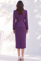 Load image into Gallery viewer, Dark Purple 2 Piece Notched Lapel Pencil Single Breasted Midi Work Dress with Pockets