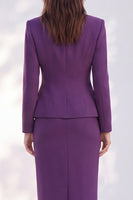 Load image into Gallery viewer, Dark Purple 2 Piece Notched Lapel Pencil Single Breasted Midi Work Dress with Pockets
